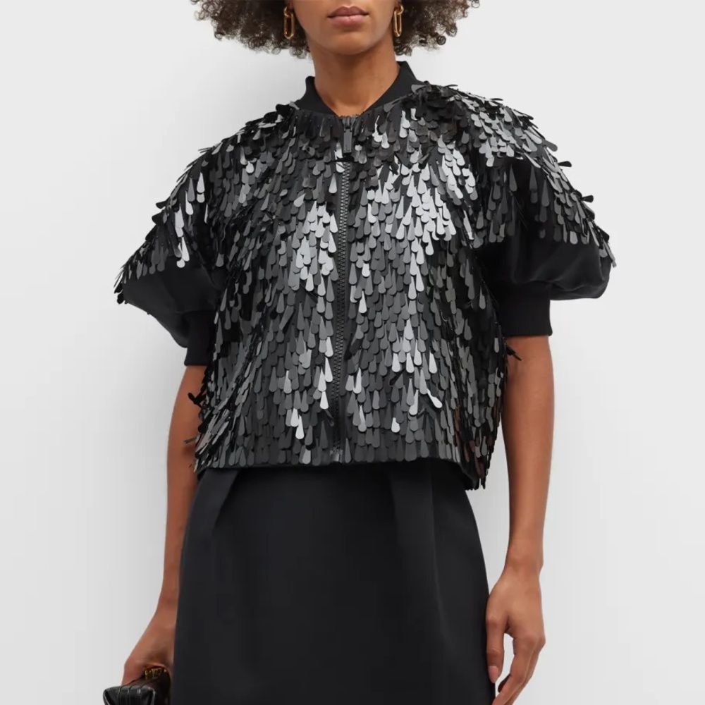 Lafayette 148 Black Sequin Lantern Sleeve Jacket